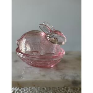 Vintage Indiana Glass Pink Bunny Covered Candy Dish Easter Decor